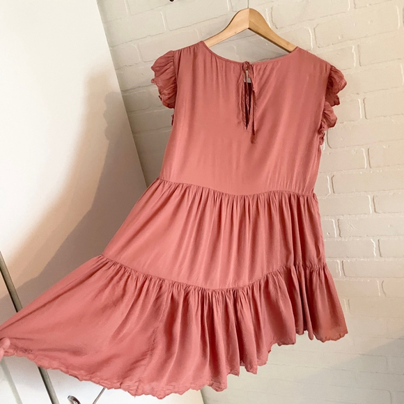 Aritzia Wilfred Sidonie Pink Mini Dress Babydoll Flowy Tiered Coquette Sz XS - Picture 10 of 14
